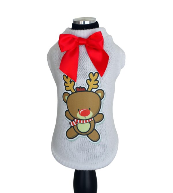 Trilly tutti Brilli maglione Arturo bianco con stampa orso renna e fiocco rosso - Natale