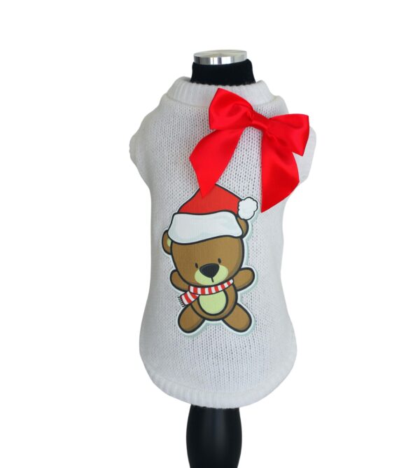 Trilly tutti Brilli maglione Benny bianco con stampa orso cuffia babbo e fiocco rosso - Natale