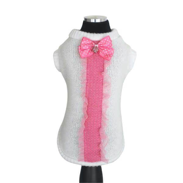 Trilly tutti Brilli maglione di angora, lana e polyamide Martilda bianco con striscia rosa
