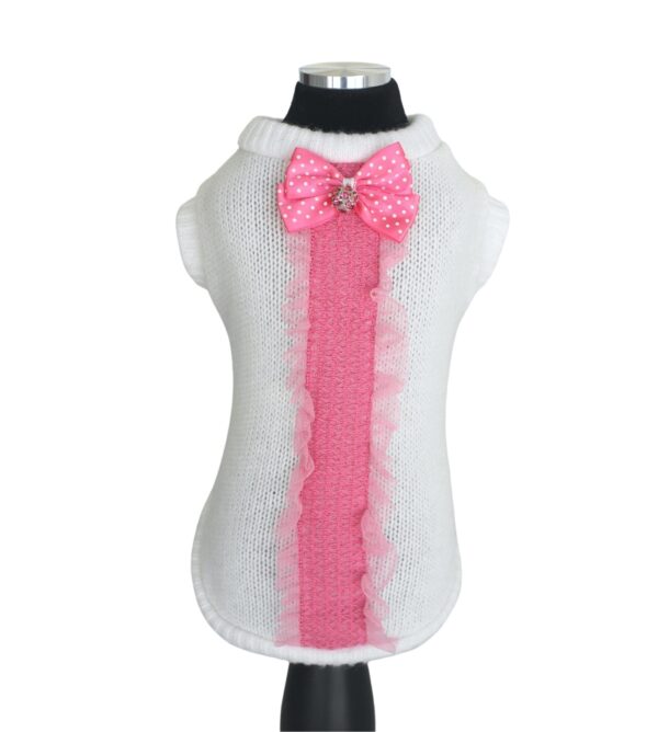Trilly tutti Brilli maglione di angora, lana e polyamide Martilda bianco con striscia rosa